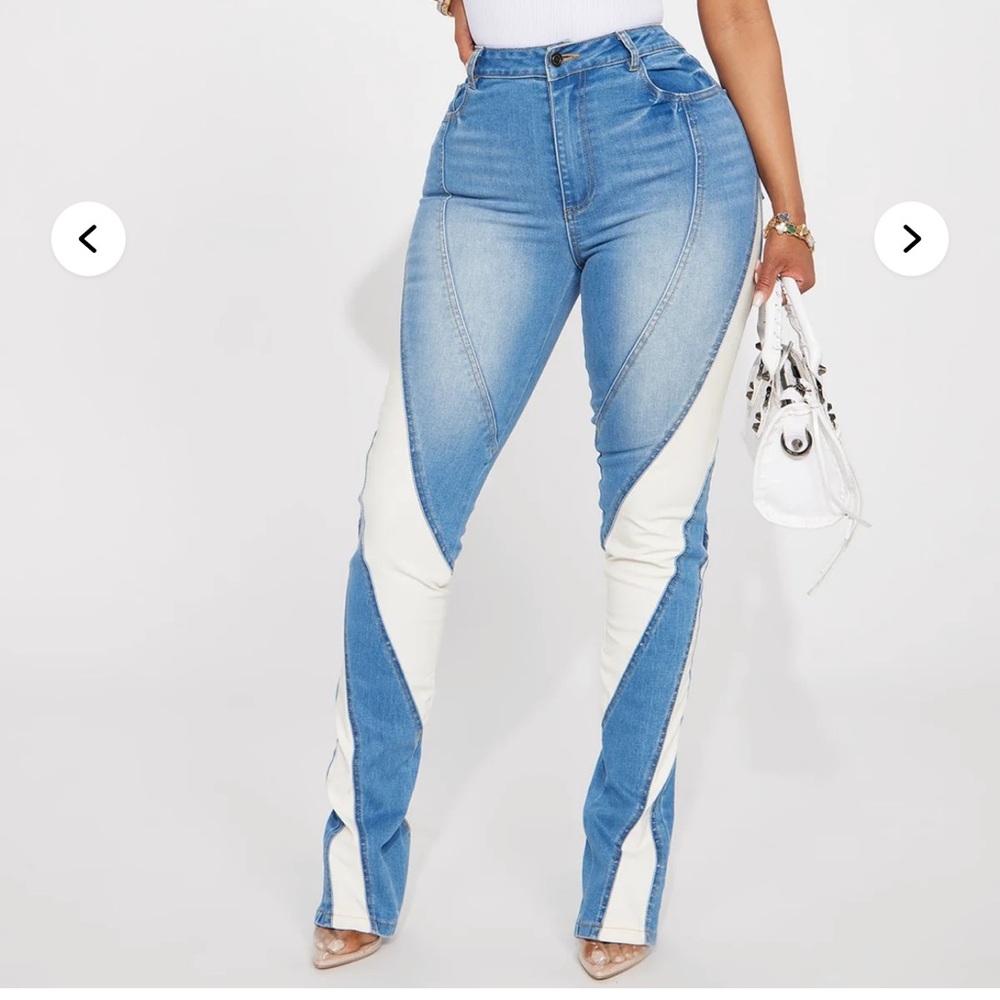 Blue and White High-Waisted Jeans